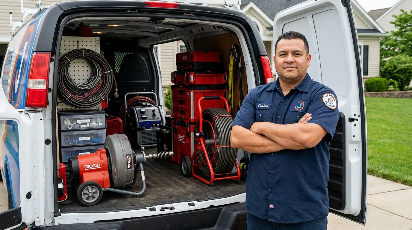 Professional drain cleaning equipment and Johns Plumbing LLC plumber in Samson