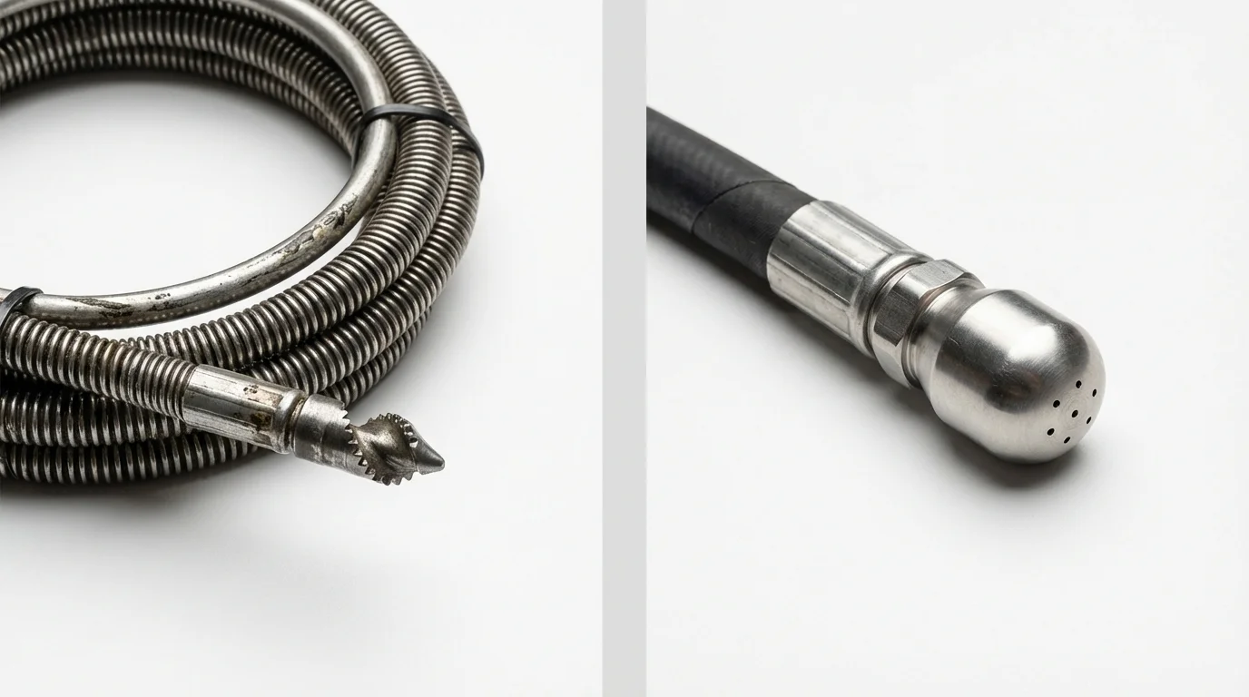 Drain snake cable and hydro jetting nozzle used for drain cleaning in Samson, AL