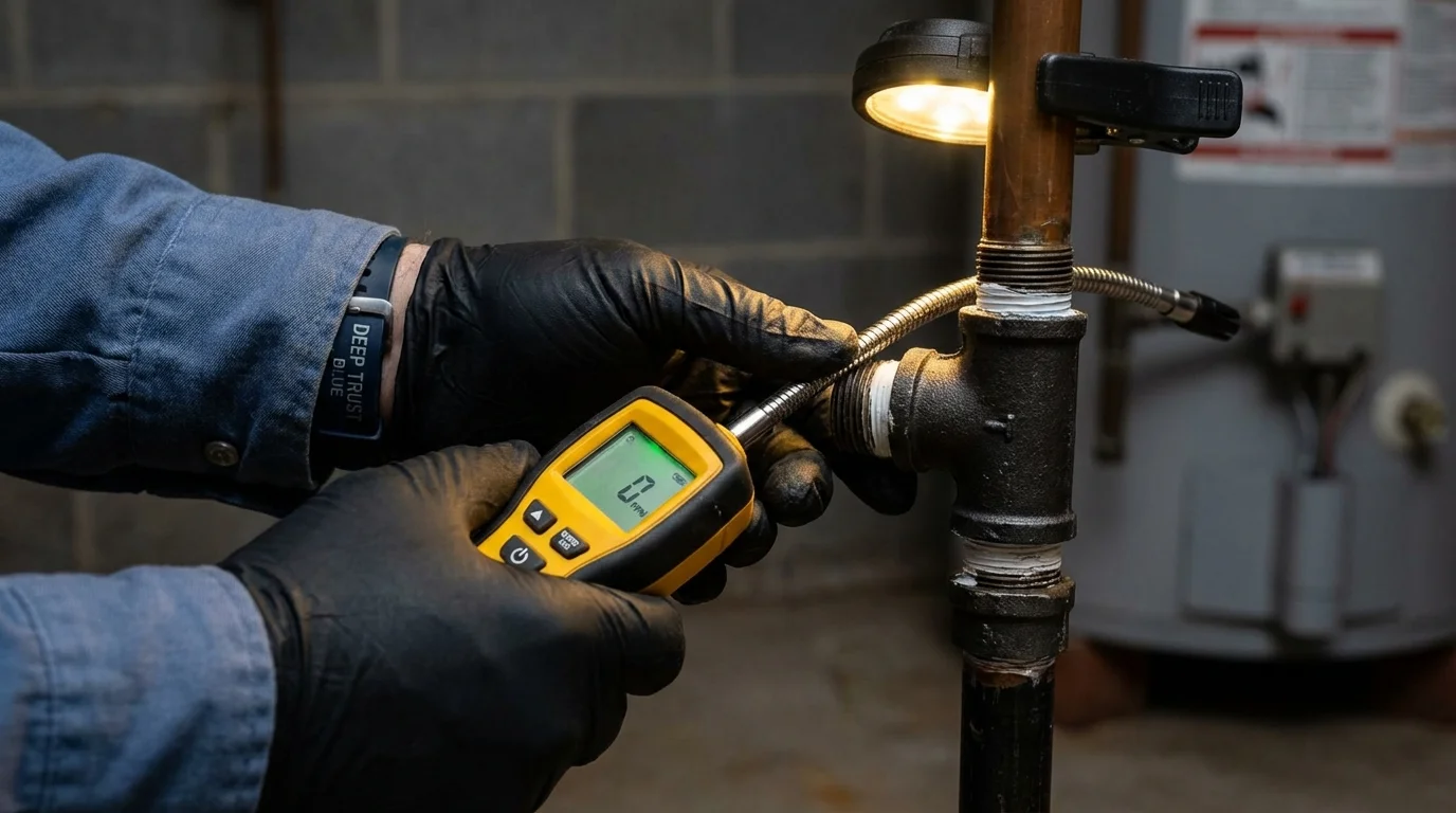 Gas leak detection with electronic sniffer by Johns Plumbing LLC in Samson