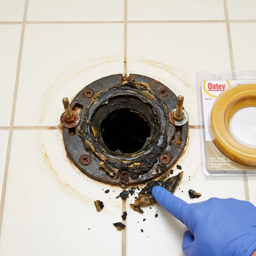 Failed wax ring showing water seepage at the base of a toilet in a Samson, AL home